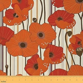 Feelyou 1 Yard Vintage Orange Floral Upholstery Fabric by The Yard Botanical 3D Printed Fabric for Chairs, Pillows, Cushions, Curtains, etc Soft Flannel