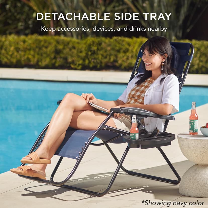 Best Choice Products Oversized Zero Gravity Chair, Folding Outdoor Patio Lounge Recliner w/Cup Holder Accessory Tray, Pillow - Gray