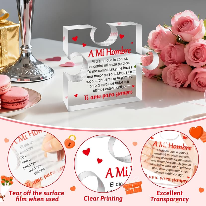 Yopyame Romantic Gifts for Him - Engraved Acrylic Block Puzzle Spanish Romantic Gifts Christmas Gift to My Man Anniversary Valentine's Day Acrylic Keepsake Paperweight Gift for Him Boyfriend Husband