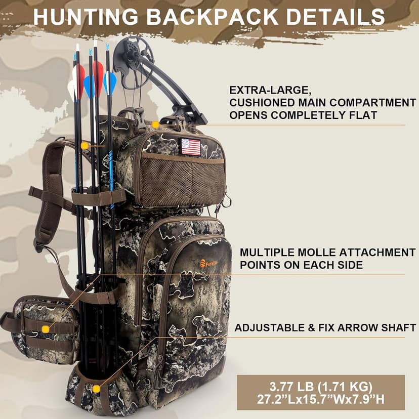 Hunting Backpacks for Men,Saddle Hunting Bag with Bow Holder, Large Compound Bow Hunting Backpack & Duffle Bags