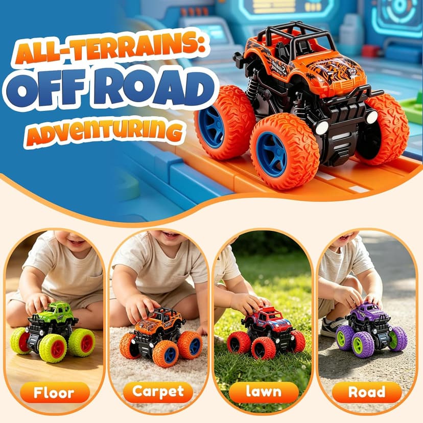 4 Pack Monster Trucks Toys for Boys 2 3 4 5 6 7 Year Old, Friction Powered Pull Back Car Toys for Toddlers Kids Ages 3-5 2-4 4-7, Best Birthday Christmas Party Gift for Boys and Toddlers B07SRZ87DF