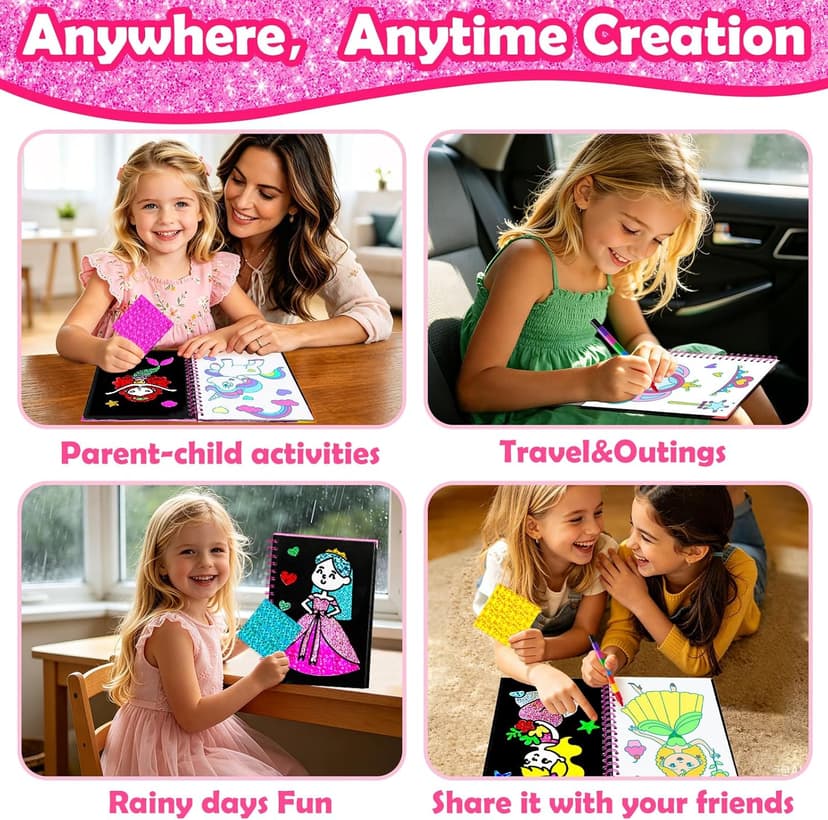 Mess-Free & No-Glue Activity,Kids Ages 4-10 Create 16 Sparkly Princess Unicorn Pictures,Halloween Toy & Birthday Gift for Kid FUNNYB&G Foil Art Craft Kit for Kids, Halloween Crafts Gift Toy for Kids B0DK6DYYD8