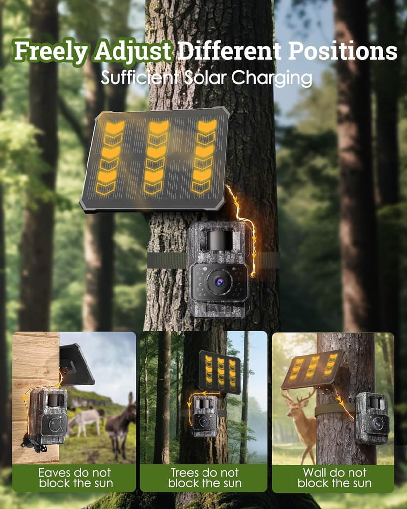 MAXDONE Solar Trail Camera WiFi Bluetooth - 4K 64MP Game Camera with 6000mAh Battery, Rechargeable Trail Cam with Night Vision Motion Activated IP66, Wildlife Cameras Deer Cams for Outdoor Backyard