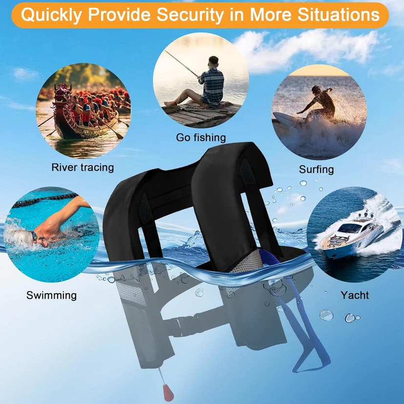 3-Pack Life Jackets for Men Women - 150N Automatic Inflation Swim Vest with Reflective Strips & Safety Buckle ~ Lightweight &Breathable
