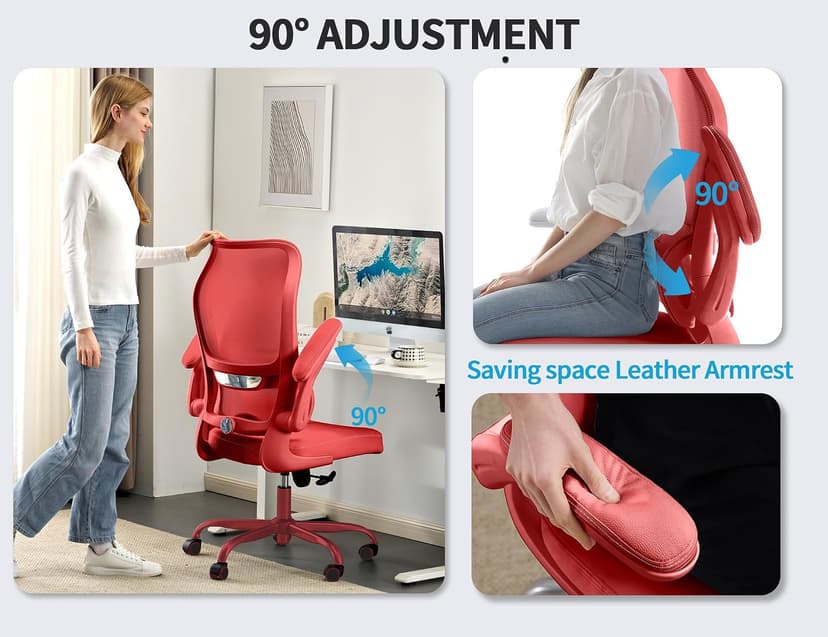 TRALT Ergonomic Office Chair - Desk Chair with Wave High Back Adjustable Lumbar Support Computer Chair - Gaming Chairs Mesh Backrest and PU Leather Seat (RED)