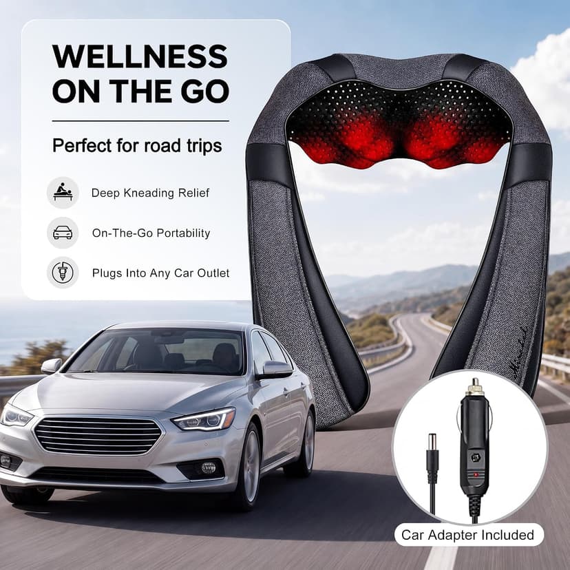 Ergonomic 3D kneading nodes, corded design, auto shutoff, Christmas ideal gifts for relaxing use at home, office, or travel Mirakel Heat Neck Massager for Pain Relief Deep Tissue - Gift for Women Men B07WJSY2G8