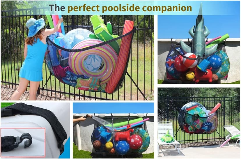 MeshTitan Heavy-Duty Pool Storage Bag - Floats & Toys Organizer with Sturdy Mesh & Anti-Sagging Support (Black)