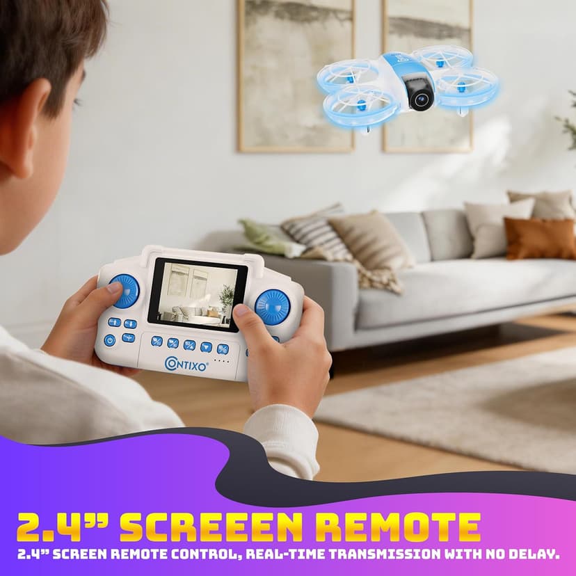 Contixo F15 Astro Mini Drone with 2.4" Screen Remote – 720P HD Dual Camera, Live Video Display, Optical Flow Hover, One-Key Takeoff/Landing, 360° Stunts, 2 Batteries, Beginner Drone for & Adults