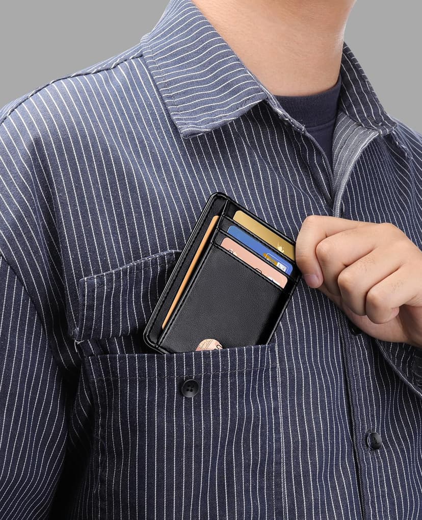 Teskyer Slim Wallet for Men, Minimalist Front Pocket RFID Blocking Leather Wallet Credit Card Holder for Men & Women