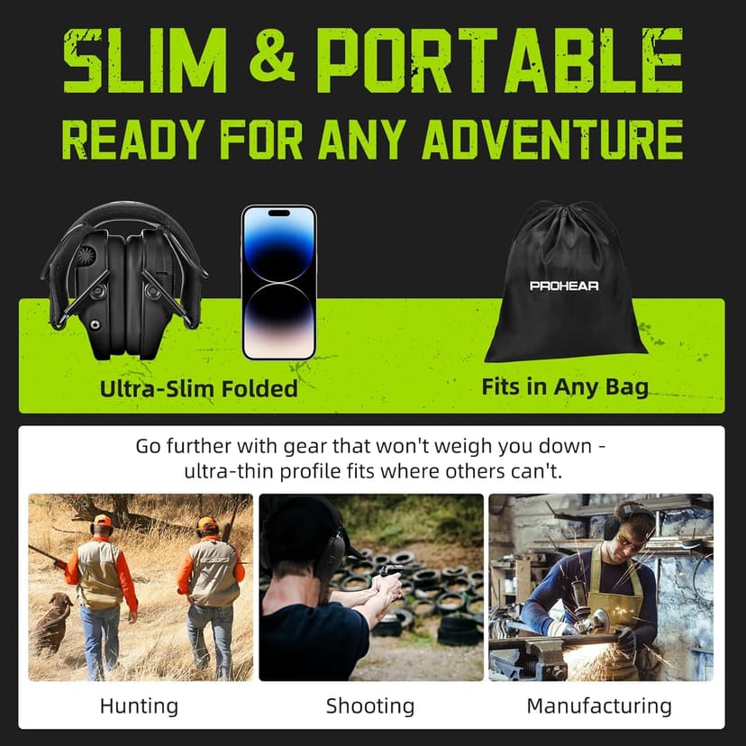 PROHEAR 022 Electronic Ear Protection for Shooting & Hunting - 29dB SNR Noise Reduction, 5X Sound Amplification, 4 Omnidirectional Microphones, HD Speakers - Gun Range Hearing Protection Muffs,Black