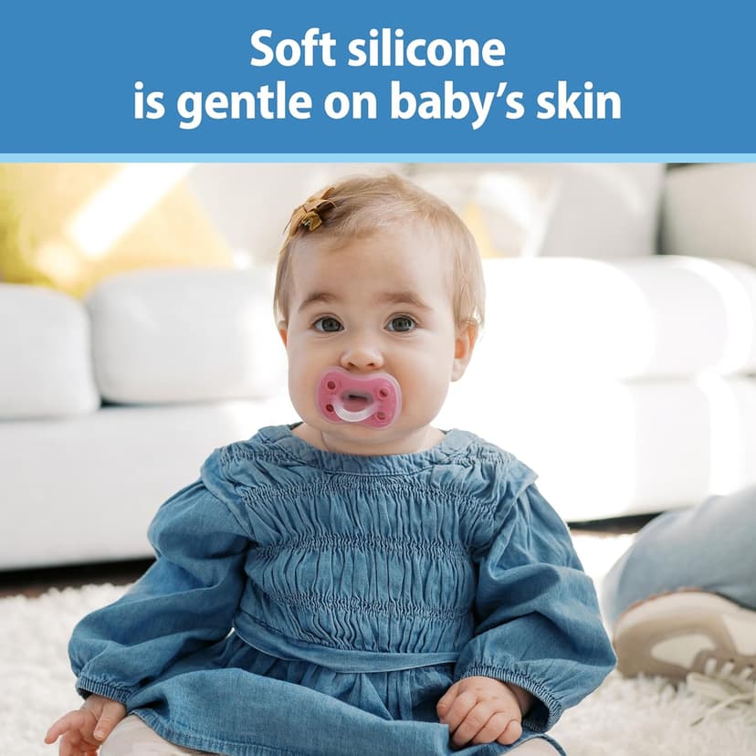 Dr. Brown's Advantage One-Piece Silicone Baby Pacifier, Fully Symmetrical Soother, Coral/Light Pink/Pink, 6-18m, BPA Free, 3 Pack