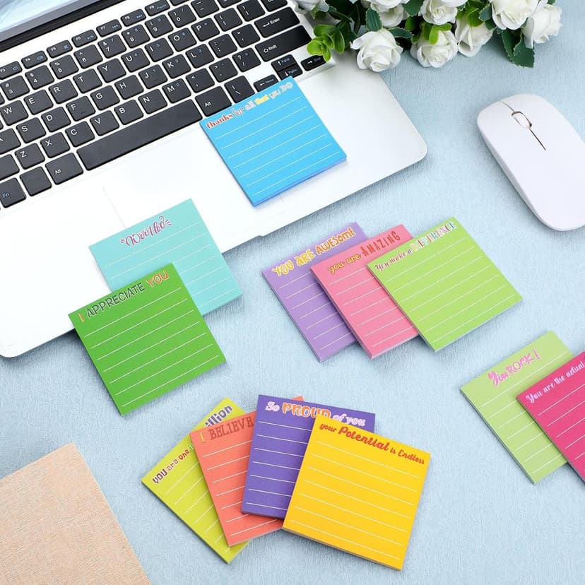 Yinder 24 Pcs Inspirational Sticky Notes with Lines Cute Motivational Sticky Notes Pad Employee Appreciation Gifts Bulk for Teacher Nurse Coworkers Office 3 x 3''(Dark Color,Appreciation)