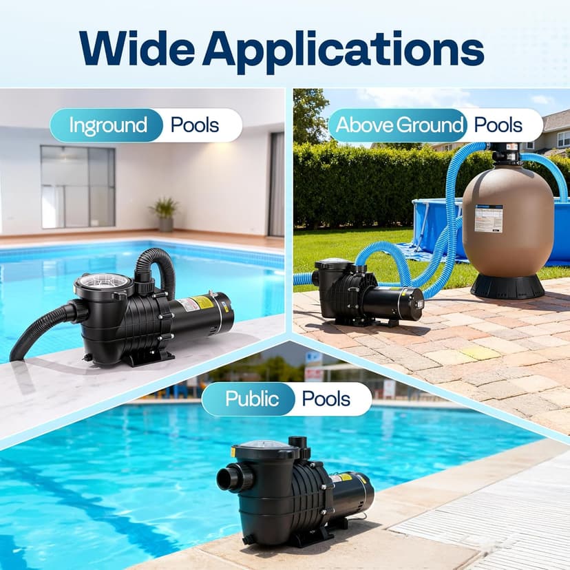VIVOHOME 2.0HP Pool Pump - 115V/230V Self-Priming Motor - In/Above Ground - 6800GPH Energy Efficient - 1.5", 2", and 1.25"-1.5" Connectors w/Strainer Basket