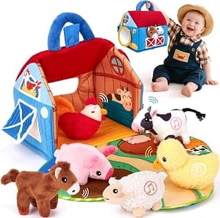 6PCS Farm Toys Montessori Toys for 6 Month Old Baby Gifts Toddlers Christmas Stocking Stuffers 1 Year Old Boy Girl Gifts hahaland Baby Toys 6-12 Months, Surprise Barn Farm Animals with Sounds Word B0F2HRNW75