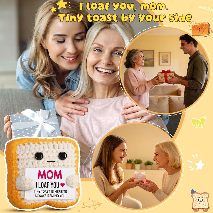 Mothers Day Pun Gift for Mom from Daughter Son- Handmade Cute Loaf Crochet Toast - I Love You Funny Presents for Moms Bonus Mamas Mother-in-Law Birthday, Valentine's Christmas Stocking Stuffers B0F2STWR98