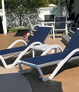 PURPLE LEAF Patio Chaise Lounge Chair Set of 3 Outside Aluminum Plastic Stackable Tanning Chairs with Armrests and Side Table for Pool Sunbathing Beach Deck Outdoor Lounger, Navy Blue