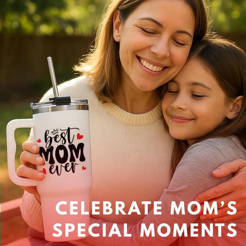 Vivulla68 Best Mom Ever Tumbler With Handle 40oz, Mommy Coffee Mug, Mama Tumblers, Momma Gift Ideas, Funny Birthday Present For Her, Cute Mother Day Gift Tumbler, Mom Cup