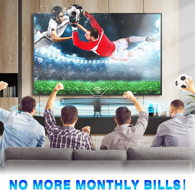 HIDB Rabbit Ears Antenna Long Range Reception with Amplifier for Smart TV Indoor, HD 4K Digital Antenna Supporting All Free HDTV Channels, Compact