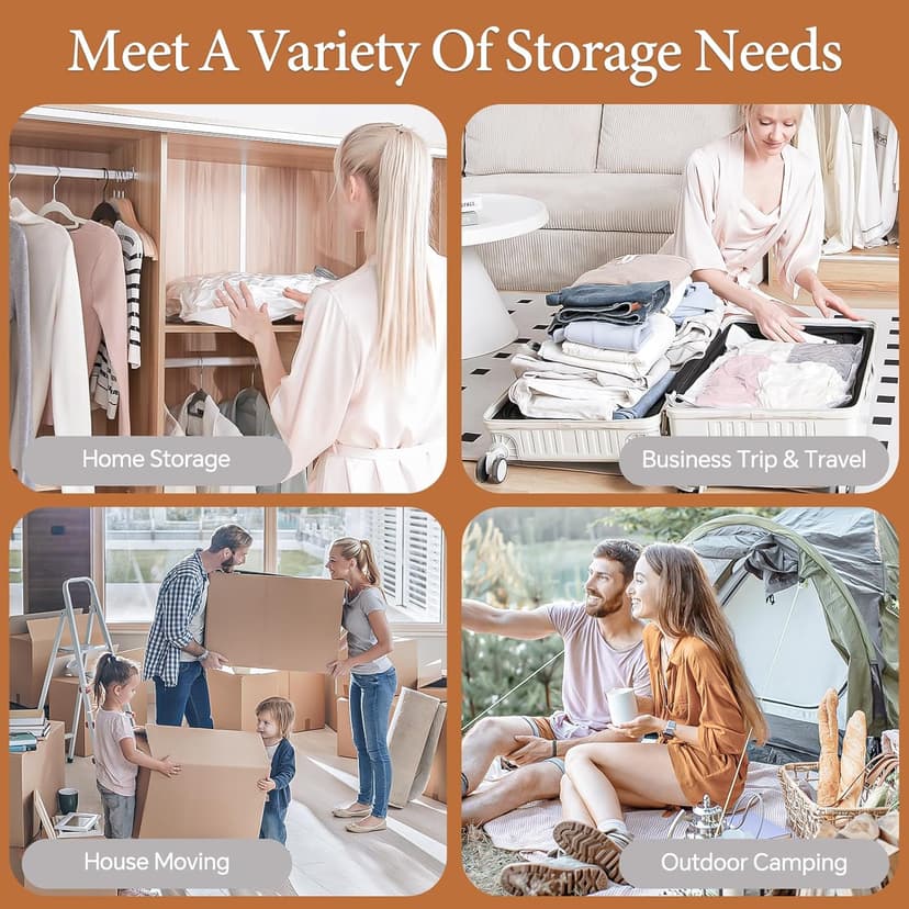 Travel Vacuum Bags with Rechargeable Cordless Air Pump, 12 Pack Vacuum Storage Seal Bags for Clothing(4 Large+4 Medium+4 Small), Compression Packing for Clothes Suitcase Luggage