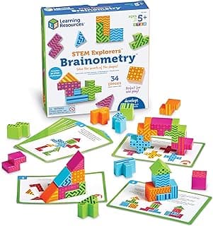 Learning Resources STEM Explorers Brainometry - 3d Puzzle, Brain Games, Brainteaser, Building Logic Toys, Gifts For Boys and Girls, Fine Motor Skills , Pattern Blocks, Math Manipulatives