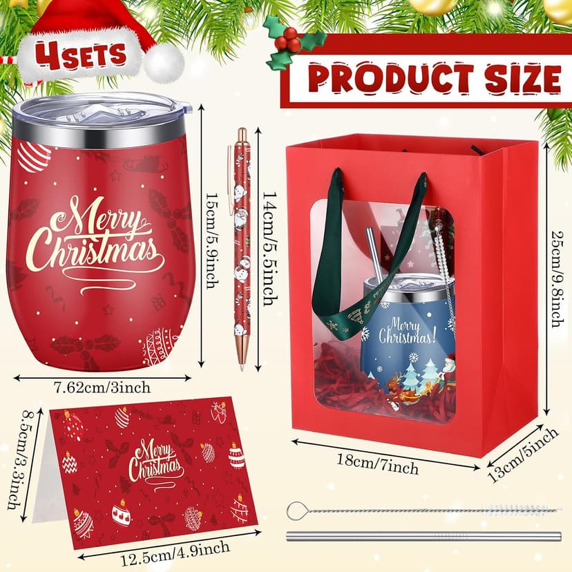 12oz Stainless Steel Coffee Mug, Christmas Cup with Lid and Straw, Pen Card Gift Bag Set, for Colleague Coworker Party Supply Patelai 30 Pcs 2026 Christmas Tumbler Gift Set for Employees B0FN44WP6G