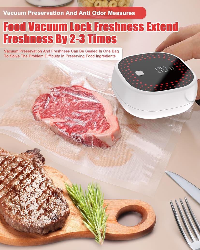 Electric Mason Jar Vacuum Sealer Kit - Auto-Stop with Digital Display, 60kPa Ultra Strong Suction for Wide/Regular Mouth Jars, Preserve Freshness 12X Longer (Includes 6 Lids & Bag Adapters)