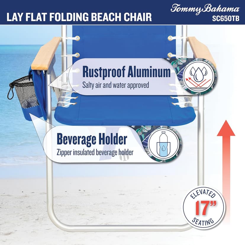 Tommy Bahama Hi-Boy 17" Seat Height 4-Position Lace-Up Suspension Folding Beach Backpack Chair
