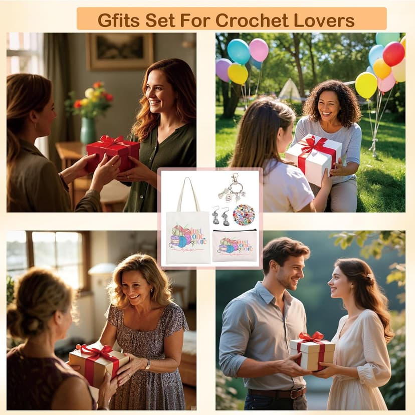 5 Pcs Crochet Gifts For Women,Crochet Reusable Grocery Bag, 50pcs Stickers for Friends, Mom, Knitting Lovers