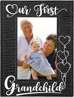 FLYAB First Time Grandparents Picture Frame - Our First Grandchild Leather Photoframe for New Grandparent Christmas Gifts for First Time Grandma Picture Frame Grandparents' Day Gifts