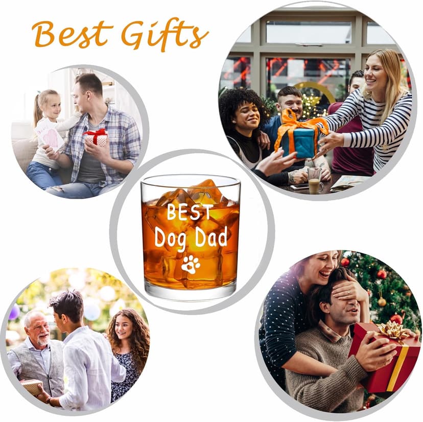 Best Dog Dad Whisky Glasses, Birthday Fathers Day Christmas Gifts for Dog Dad from Daughter Son Kids 10 OZ Old Fashioned Glass with Gift Box