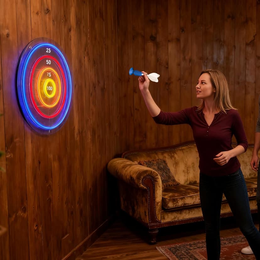 BITILLUM Dartboard Neon Sign for Wall Decor - Stylish LED Light & Playable Dartboard Combo with 10 Suction Cup Darts for Game Rooms, Bars, Man Caves, Home Theaters