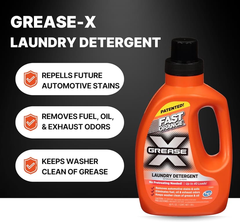 Fast Orange 22340 Fast Orange Grease X Mechanic's Laundry Detergent Liquid, 40 Fl. Oz. Stains, Soils & Odor Eliminator for Clothes, Heavy Duty Formula & Degreaser to Deep Clean Active Wear Clothing