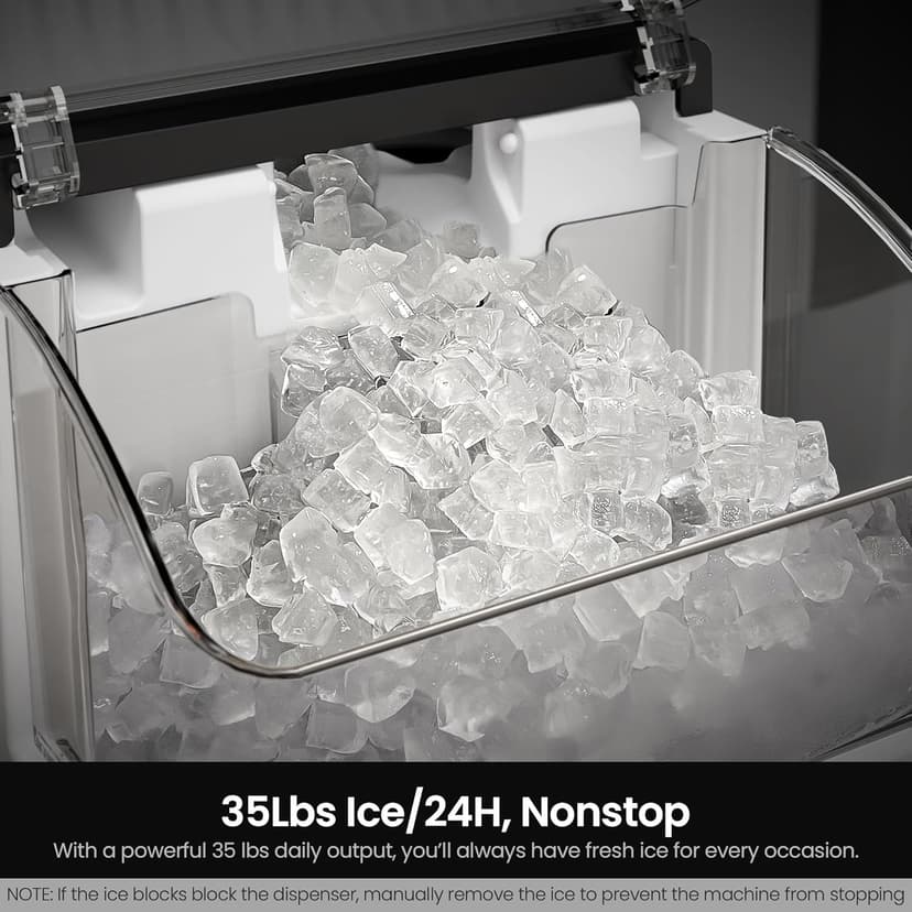 Kismile Nugget Ice Makers Countertop,Portable Ice Machine with Crushed Ice, 35lbs/Day,Self-Cleaning,One-Click Operation for Home Use(Stainless Steel Silver)