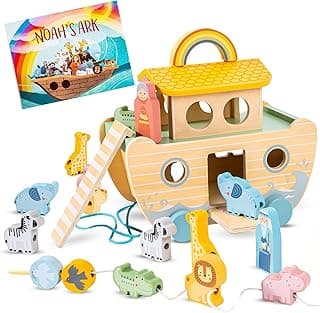 Wooden Noah’s Ark Toy - Baptism Gifts for Baby Girl, Boys & Kids | Fun Colorful Christening & Baptismal Gifts for Boys & Girls | Christian & Catholic Baby Gifts | Noahs Ark Toys for Toddlers from 2