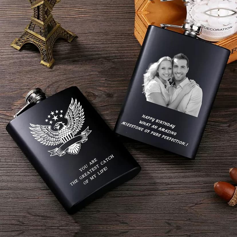 Customized Liquor Flask Gifts for Grandpa Men Him Dad Husband Fathers Day Christmas Groomsman Custom Flask for Men Personalized Engraved Hip Flasks with Photo Text 8 Oz B0FGJRKCB3