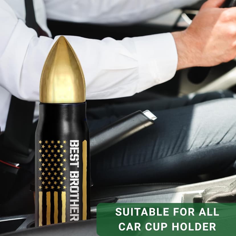 Gifts for Brother, Birthday Gifts from Sister, Present Ideas for Adult Older Bros - Best Brother Ever Bullet Tumbler 17Oz with Lid and Keychain, Insulated Travel Thermos Coffee Cup for Men