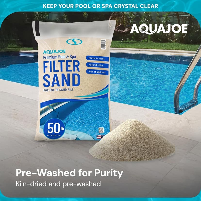 Aqua Joe Premium Pool & Spa Filter Sand, Natural Silica, 50 Lb Bag - Above Ground & Inground Swimming Pool System Accessory - Care, Cleaning & Maintenance, FLTSAND50