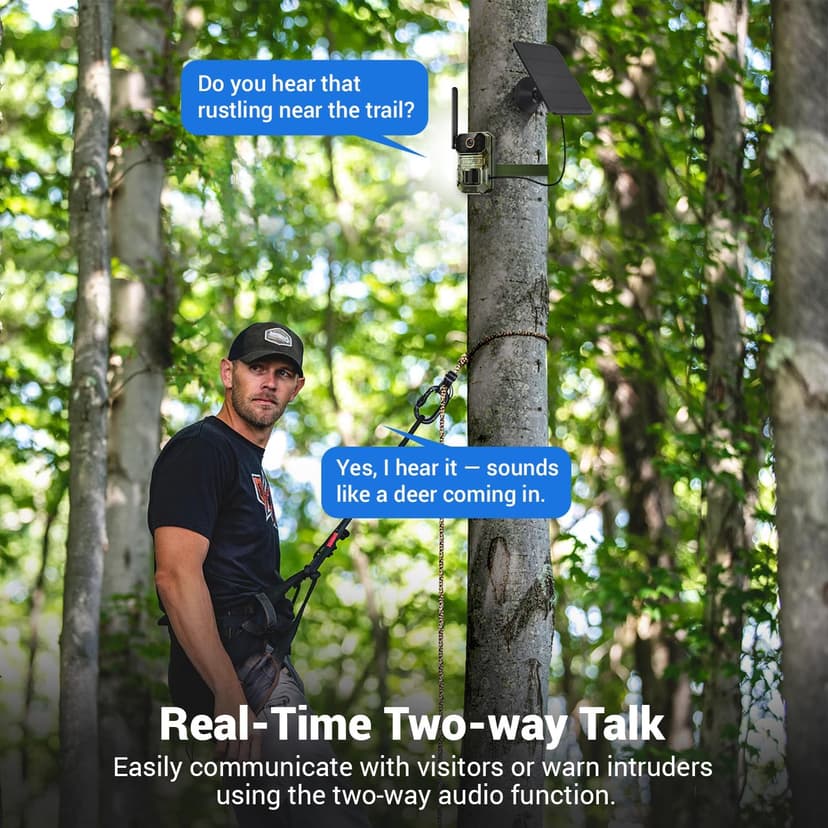 4G LTE Cellular Trail Camera with Solar Panel, 1080p Full HD Game Cameras, Live View, Night Vision, Motion Detection, 2-Way Talk, IP65, Built-in SIM Card, Unlimited Plan (Sold Separately)