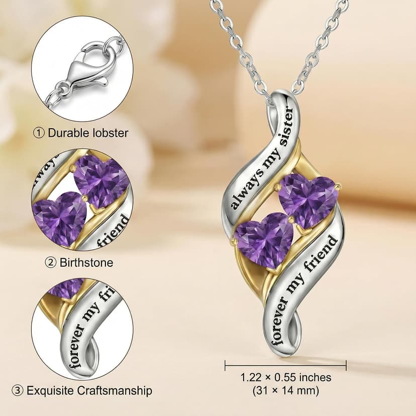 Engraved with "Always My Sisters Forever My Friend". Ideal Christmas, Birthday, Anniversary Jewelry Gifts for Sister. CRMAD Sister Necklace with Double Birthstone Jewelry Gifts for Women B0GGYWRP7M