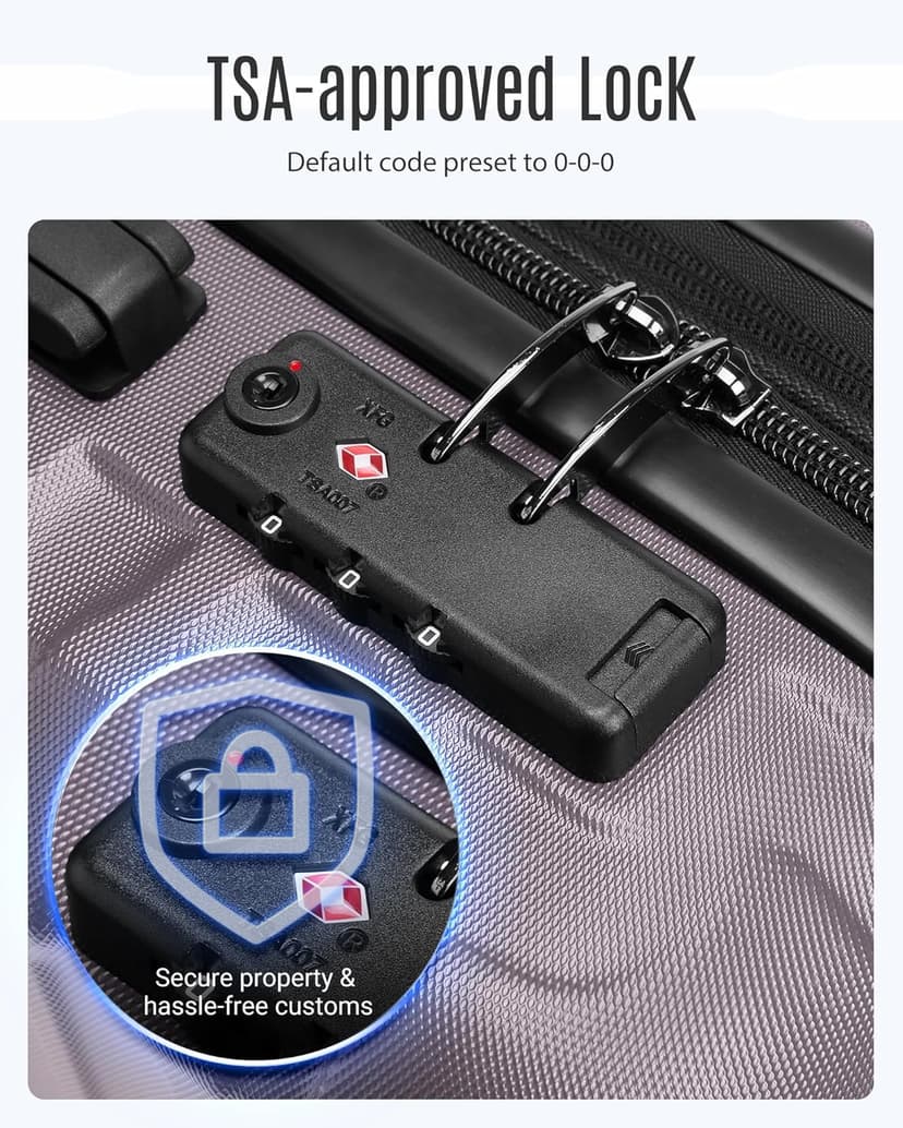 LIGHT FLIGHT Luggage Sets, 3 Piece Durable Suitcase Set with Spinner Wheels, 3 Pcs Hardside Lightweight luggage with TSA Lock, Large Checked Travel Suitcases, 20/24/28 Inch, Rose Purple