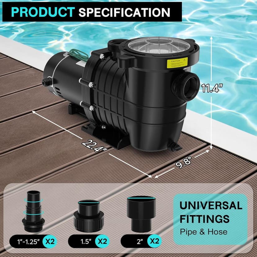 Pool Pump Above Ground/Inground, 2 HP 6900GPH Powerful Selfpriming Pool Pumps for 15,000-31,000 Gallons Pools, Dual Voltage Swimming Pool Pump with Strainer Basket & Drain Plug (2.0HP)