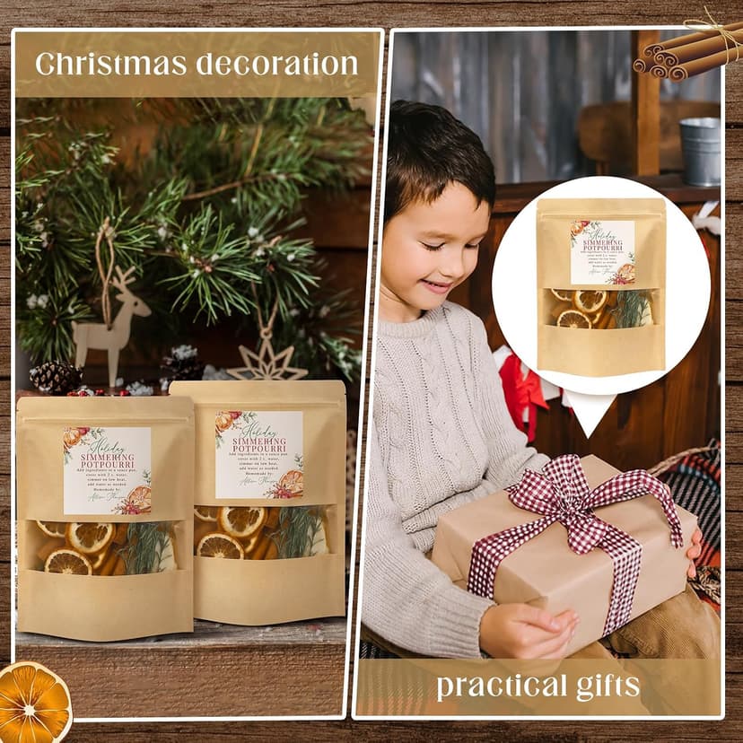 Stand up Simmer Pot Potpourri Pouches Instruction Sticker Clear Window Craft Fragrance for Party Holiday DIY Simmering Gift 100 Pcs 50 Set Christmas Potpourri Bags Simmer Pot Kraft Paper Bag B0FGJWV8BJ