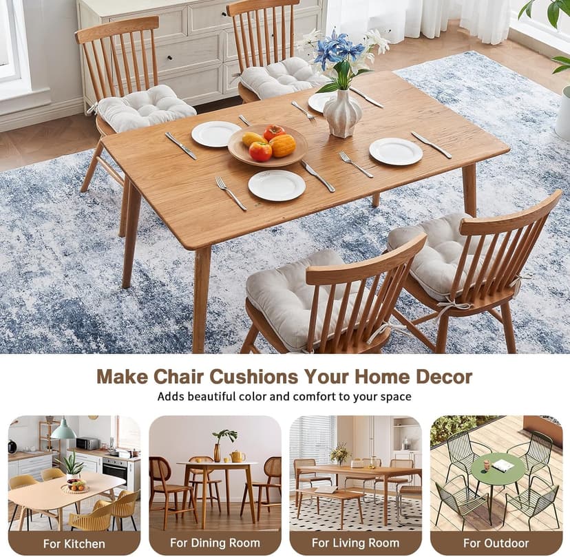 BETU Chair Cushions for Dining Chairs Set of 4,3.5" Thick Kitchen Table Chair Pads with Ties,Non Slip Backing and Covers, Seat Cushion for Dining Room,Bar,Patio Chairs,15.5"X15.5"X3.5",Beige