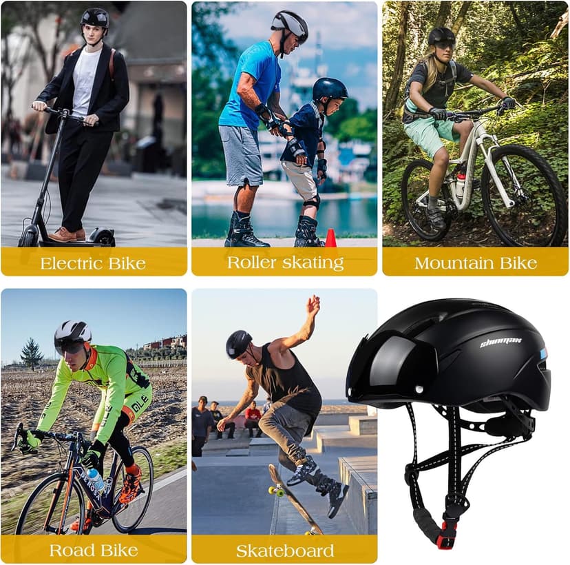 Shinmax Bike Helmet for Men Women, Bicycle Helmet with Detachable Magnetic Goggles Adjustable for Adult Road Biking Mountain Cycling Helmet