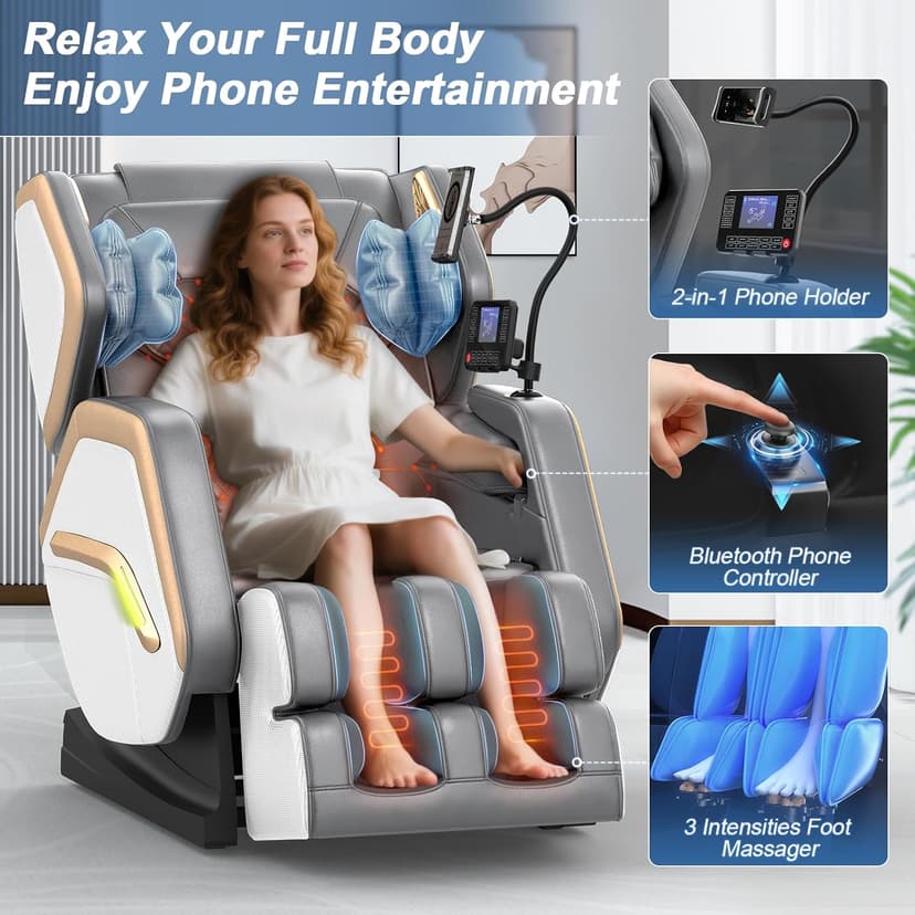 Massage Chair Full Body, Zero Gravity Massage Chair 2026 for Back Fatigue with 10 Fixed Rollers, Heating, Airbags, Phone Controller, Bluetooth Speaker, Nightlights for Living Room, Bedroom