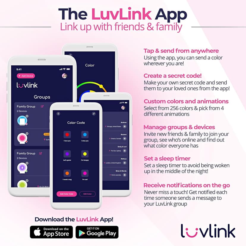 Friendship Lamps by LuvLink – No Subscription WiFi Touch Lamp for Long Distance Relationships, Couples, Friends & Family - Gift Ready (Set of Two)