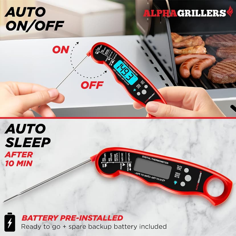 Alpha Grillers Meat Thermometer Digital - Instant Read Food Thermometer for Cooking Grilling Air Fryer Griddle Probe Kitchen Gadgets Essentials BBQ Accessories Grill Gifts for Men Him Dad Birthday