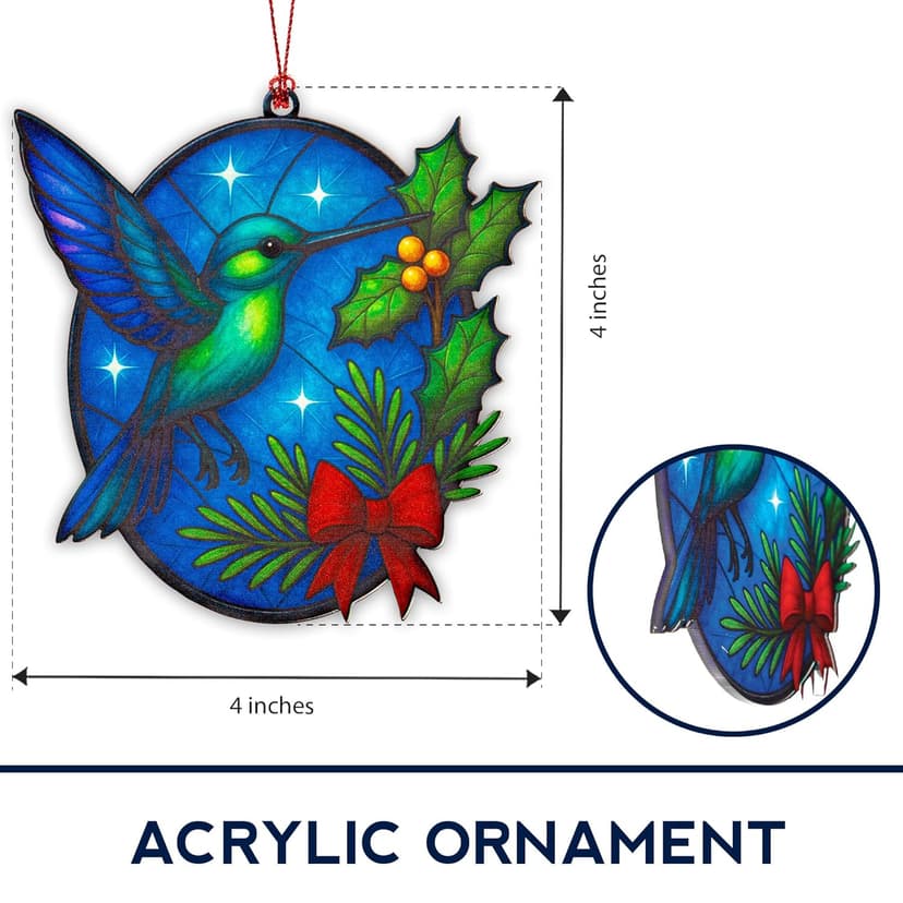 Christmas Ornaments 2025 – Hummingbird Suncatcher Window Hanging Decoration, Hummingbird Christmas Ornament for Holiday Tree, Unique Handmade Gift Idea, Beautiful Glass Style Ornament for Bird Lovers