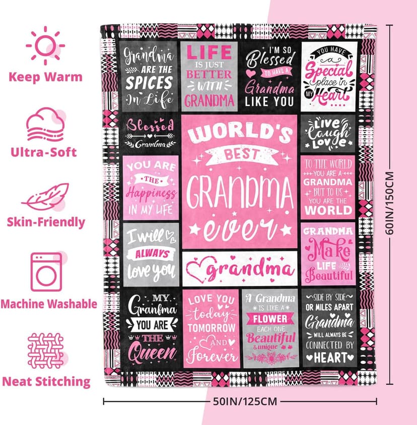Soft and Cozy Keepsake Blanket, Thoughtful Gift for Christmas, Mother's Day Grandma Birthday Gifts, Best Grandma Ever Gifts Blanket 50"x60" B0DDSFFW4W