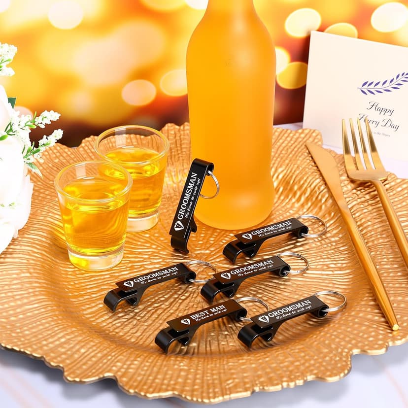 Aluminum Beer Wine Opener for Mens Bachelor Party, Groomsmen Proposal Gift Set Includes 9 Groomsman and 1 Best Man Jingmore 10 Pcs Groomsmen Bottle Opener Keychain Wedding Party Bulk, Black B0FQNWRHCS